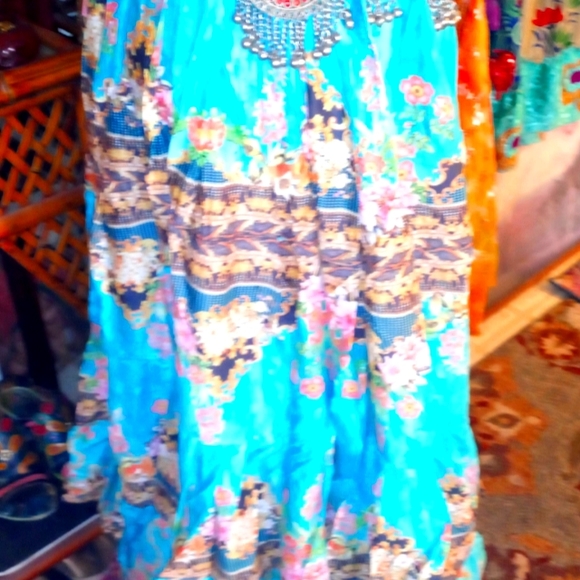 Gorgeous Turquoise Blue and Oranges 25Yard ATS Tribal Bellydance Skirt 36" - Picture 1 of 3